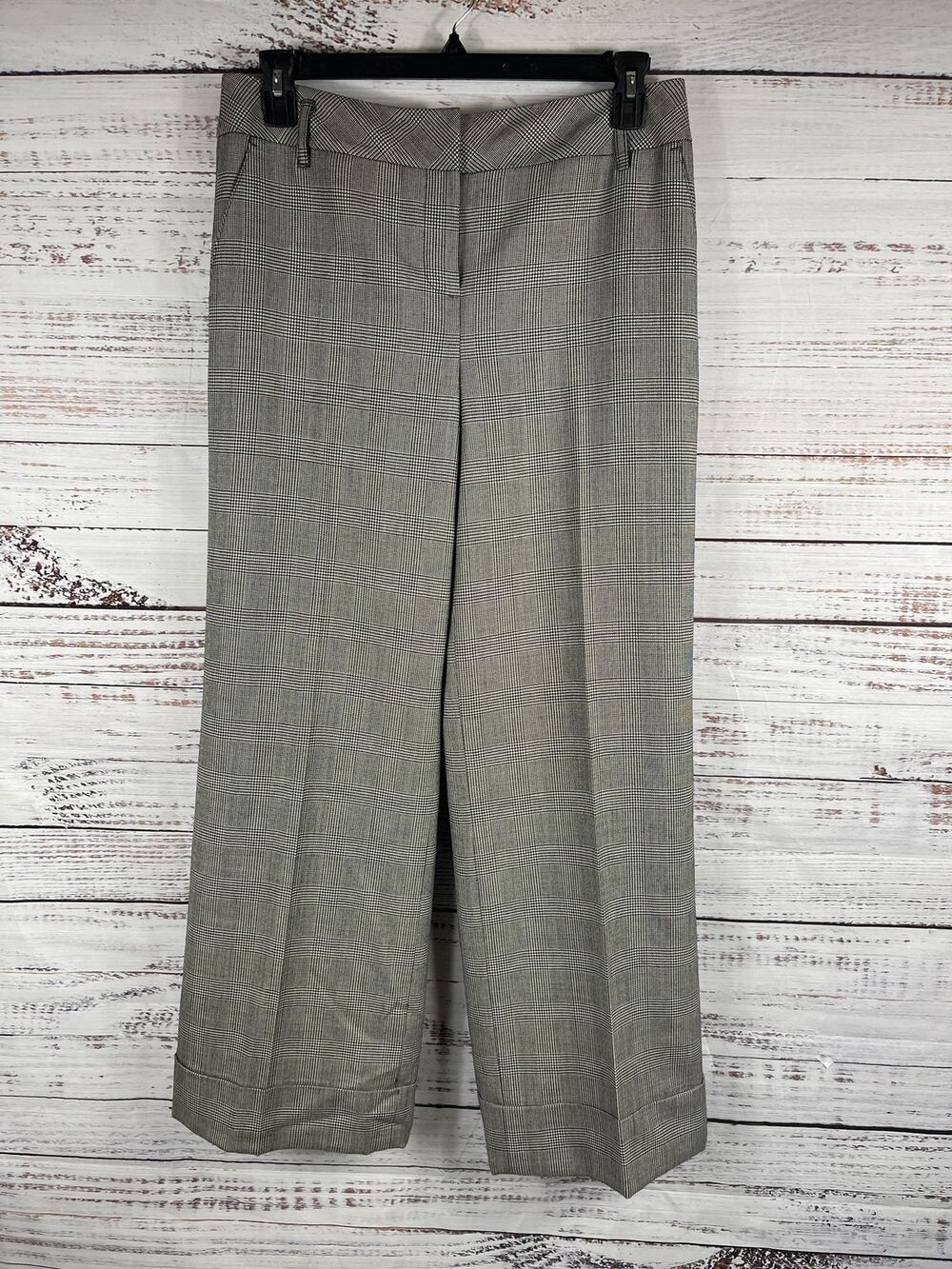 Ann Taylor LOFT Pants Women's SZ 10 Gray Plaid Wool Ann Fit Cuffed Lined Trouser